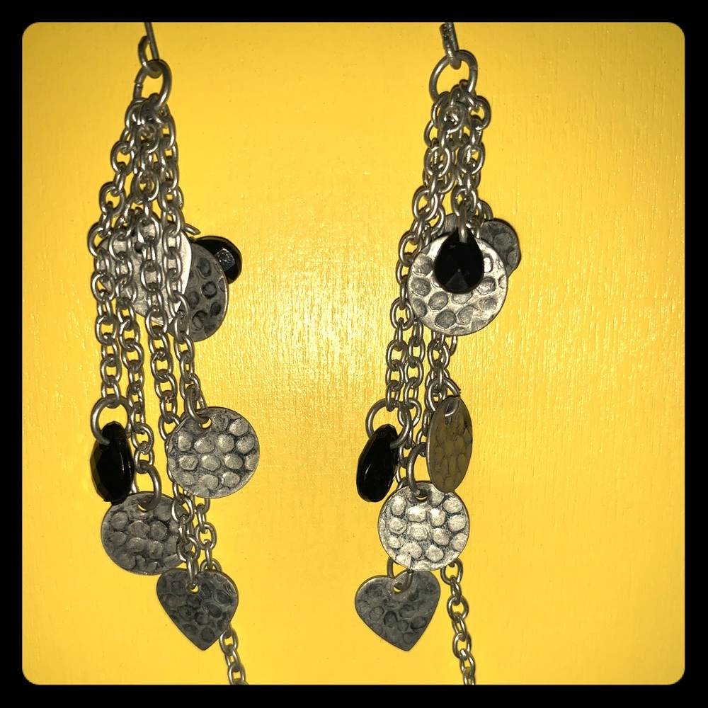 Handmade silver toned heart dangle earrings